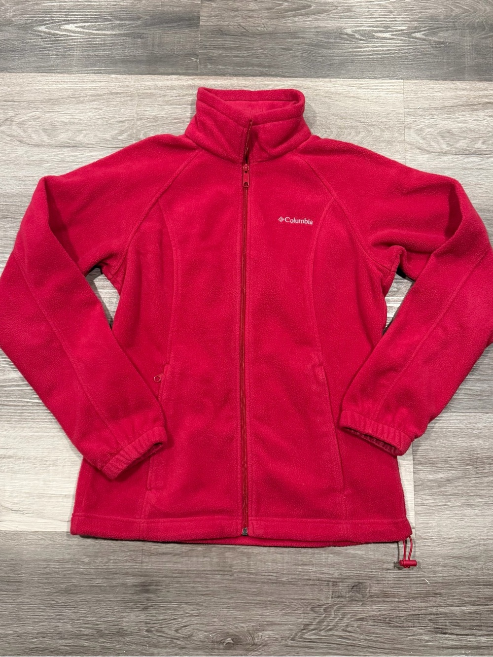 Columbia Women’s Pink/Red Fleece Jacket Full Zip Pockets Collared Size Small